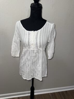 DE.CØDED White Gauze Babydoll Blouse M Medium Empire Waist Lace Metallic Boho